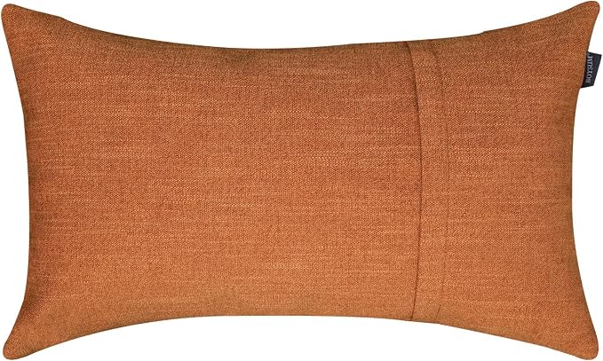 Set of 2 Leather Throw Pillow Covers Lumbar Cotton Linen Decor Patchwork Pillow Cover Faux Leather Pillows Cover for Couch Sofa Living Room Bedroom,Orange 12"x20"