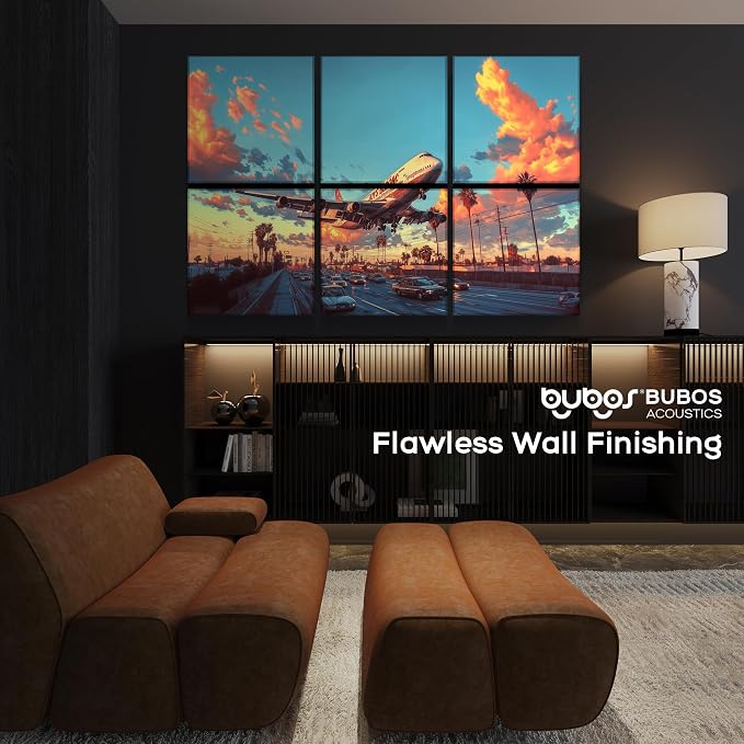 BUBOS 6 Pack Acoustic Wall Panels - High-Density Polyester Sound Absorbing Panels, Decorative Print Treatment for Recording Studio & Home Office, Peel and Stick, 23.6" x 23.6"