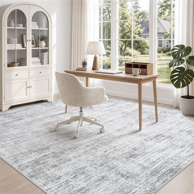 6x9 Area Rugs for Living Room Washable Rugs Neutral Abstract Large Rug Soft Modern Carpet Non-Slip Stain Resistant Low Pile Rug for Bedroom Dining Room Nursery Home Office Under Table Area Rug Grey