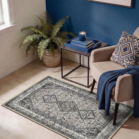 Keen Home Design 2x3 Rug - Machine Washable Entry Rug with Non-Slip Backing, Ideal for Enteryway, Kitchen, Bathroom, Laundry Room - Vintage, Easy Clean, Durable, Low Pile Rug - (2' x 3')