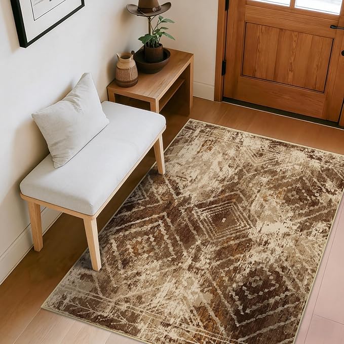 BESTSWEETIE Area Rug 4x6 Rug Machine Washable Non-Slip Low Pile Print Pattern Western Rug for Living Room Bedroom Entryway Tribal Series-Abstract/Cowhide