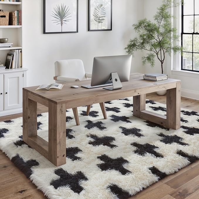 PureCozy Black and White Rug 5x8 for Living Room, Super Soft Modern Shag Rug Washable Fluffy Rugs Indoor Fuzzy Carpet Non-Slip Fluffy Rugs for Bedroom Home Aesthetic Decor