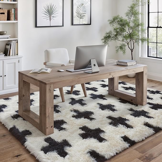 PureCozy Black and White Rug 4x6 for Living Room, Super Soft Modern Shag Rug Washable Fluffy Rugs Indoor Fuzzy Carpet for Bedroom Home Dorm Aesthetic Decor