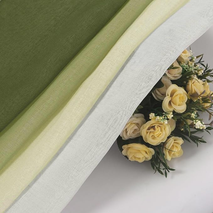 DWCN Ombre Faux Linen Sheer Curtains - Gradient Semi Voile Grommet Top Bedroom and Living Room Curtains, Set of 2 Window Curtain Panels, 52 x 54 Inch Length, Olive Green