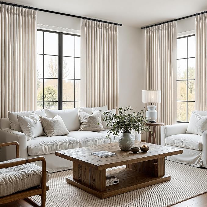 Pinch Pleated 105 Inch Curtains 2 Panels Set,Unique Neutral Linen Texured Blend Floor to Ceiling Curtains Track Back Tab Semi Sheer Privacy Light Filtering Decorative Curtain for Living Room 8-3/4 FT