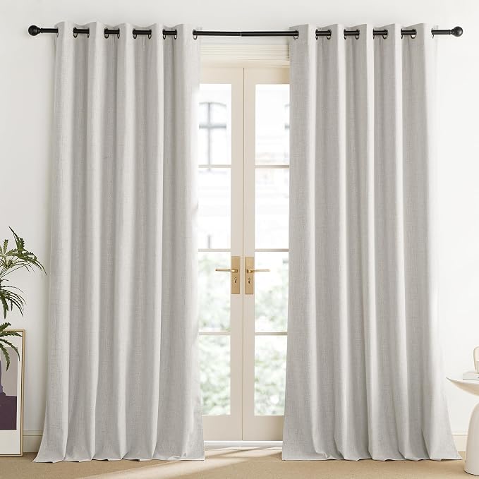 NICETOWN Snowbound Vintage Linen 100% Blackout Curtains for Living Room, Thermal Insulated Curtains 108“ Long, Noise Reducing Window Treatment Drapes for Home Office, 62" Wide Per Panel, Set of 2