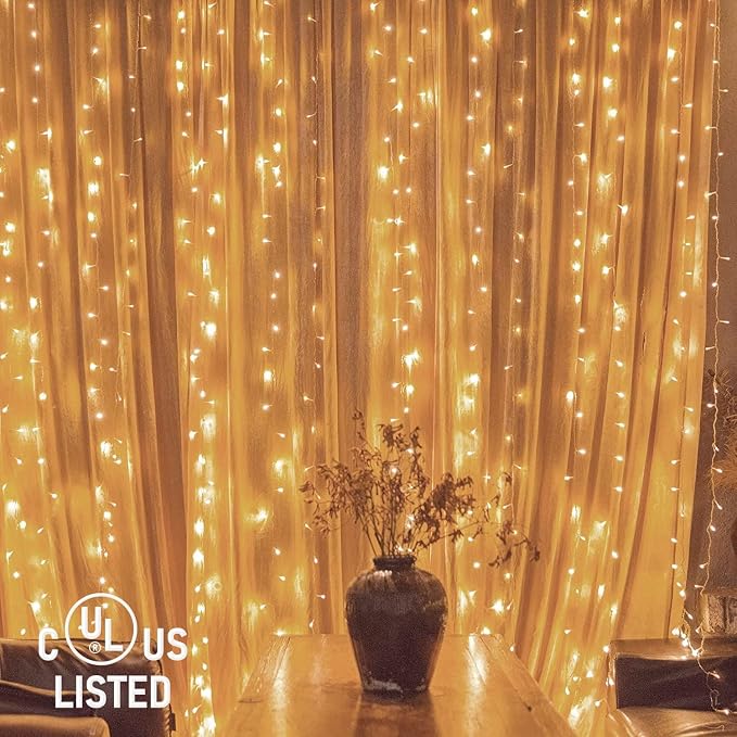 Twinkle Star 300 LED Window Curtain String Lights, Warm White, 2 Pack | 8 Modes, Fairy Lights, Wedding Party Home Garden Decor, Indoor Outdoor Wall