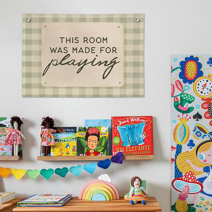 Playroom Wall Decor, This Room Was Made For Playing Playroom Banner, Banner Flag Wall Hanging Decor for Toddler Boy Room Nursery 20x30 Inch - Sage Green