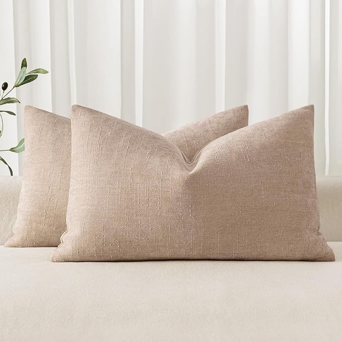 MIULEE Textured Pillow Covers 20x12 Inch Pack of 2,Irish Cream Soft Thick Solid Lumbar Decorative Chenille Throw Pillows Neutral Farmhouse Cushion Covers Modern Home Decor for Sofa Bedroom Living Room