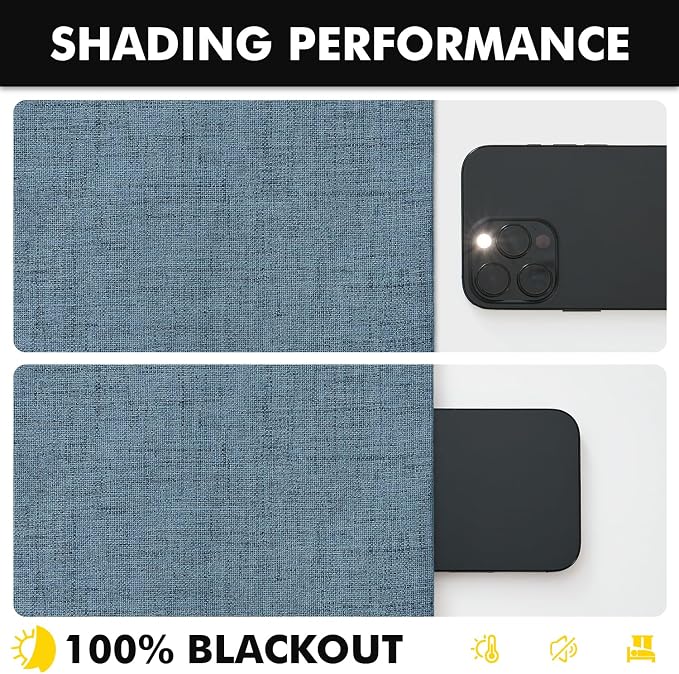 MIULEE 100% Blackout Linen Curtains for Bedroom, Stone Blue Solid Luxury Decor Thermal Insulation Room Darkening Drapes for Living Room Back Tab Rod Pocket 42 x 84 Inches, 2 Panels