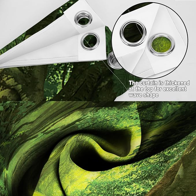 MissHope Green Tree Forest Blackout Curtains Wild Green Scenery Sunshine Decor for Bedroom Study Classroom Living Room Darkening Grommet Window Drapes 2 Panel Set, 52x84 Inch