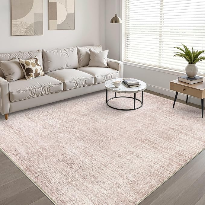 Pink Rug 6x8 Living Room: Washable Large Neutral Rugs Abstract Soft Modern Stain Resistant Indoor Floor Non-Slip Carpet for Nursery Kids Girls Bedroom Playroom Dining Room Under Table