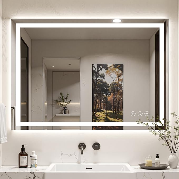 48X40 LED Bathroom Mirror with Lights, Anti-Fog, Backlit + Front Lit (CRI>90), Lighted Bathroom Vanity Mirror for Wall, Memory Function, Dimmable, Tempered Glass, Shatter-Proof