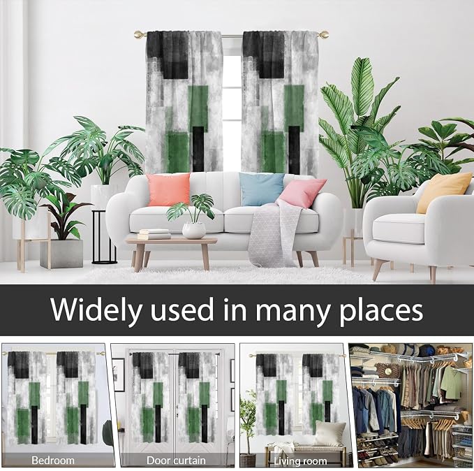 AAtter Green Window Curtain Sage Black and White Plaid Dark Olive Emerald Grey Gray Modern Abstract Living Room Bedroom Rod Pocket Drapes Treatment Fabric 1 Pair Home Decor, 42" W x 63" L, Checkered