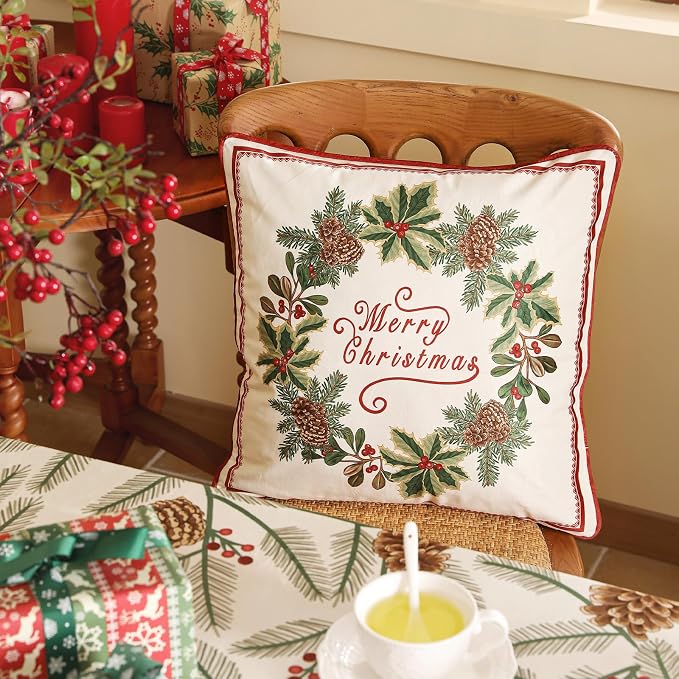 ISAENNE Designer Chrismas Velvet Throw Pillow Cover,18"x18"-Carol A | Vintage Square Pillow Cover,Concealed Zipper Design,Pinecones Pattern,Sofas,Bedroom,Living Room,Lounge Chairs,Decor