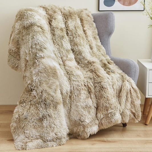 GONAAP Fuzzy Faux Fur Throw Blanket Twin Size Tie-dye Beige Super Soft Cozy Plush Fuzzy Shaggy Blanket for Couch Sofa Bed (Tie-dye Beige, Twin(60"x80"))