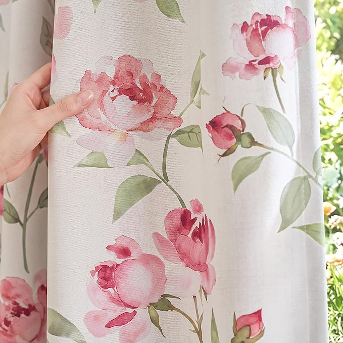 jinchan Pink Curtains Floral Blackout Curtains 84 Inch Length Watercolor Rose Cottagecore for Bedroom Living Room Room Darkening Drapes Romantic Vintage Decor Rod Pocket & Back Tab 2 Panels
