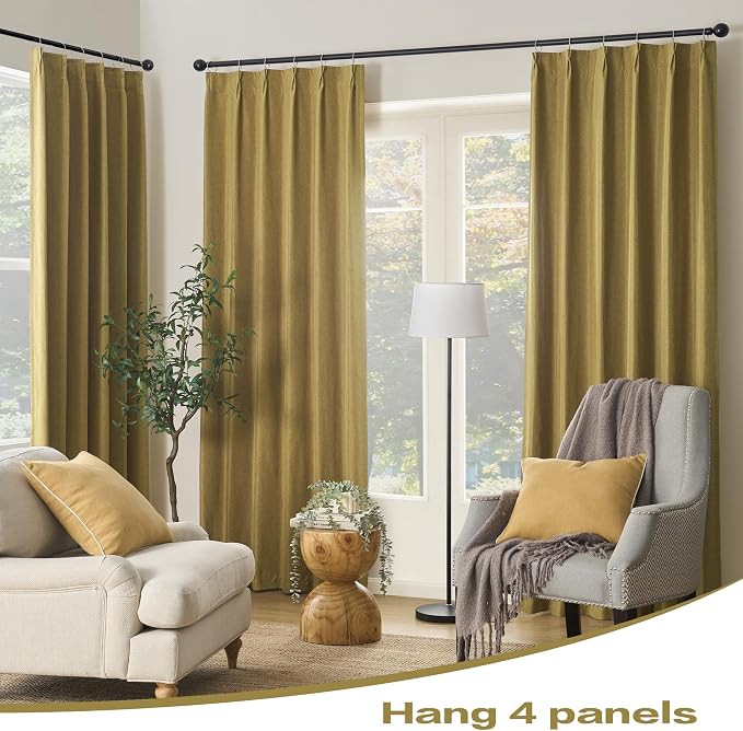 DUALIFE Mustard Yellow Pinch Pleated Blackout Curtains 63 Inches Long, Back Tab with Hooks, Linen Full Black Out Thermal Insulated Track Curtain for Bedroom Living Room,40 W x 63 L, 2 Panels