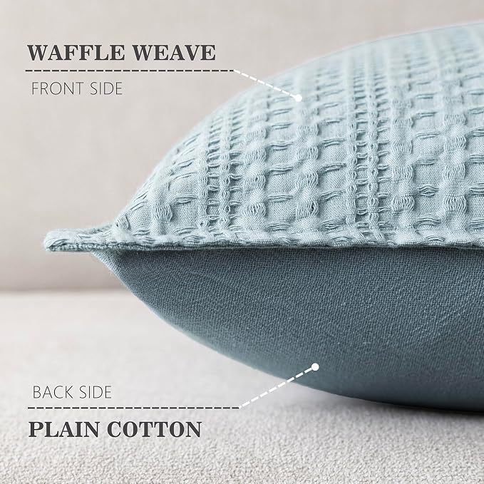 Foindtower Set of 2 Decorative Cotton Waffle Weave Throw Pillow Covers Euro Shams Cushion Covers Accent European Pillowcase for Bed Couch Sofa Bedroom Living Room Home Decor 26×26 Inch Light Blue