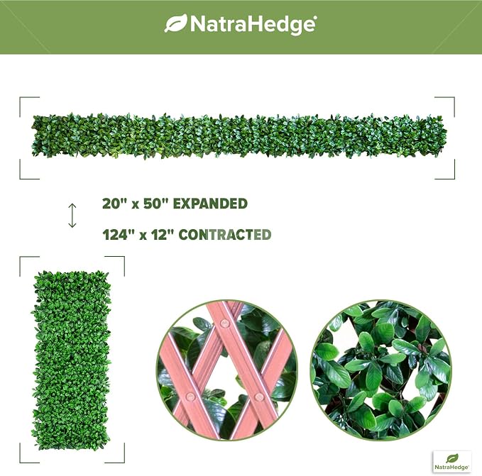 NatraHedge 20''X50'' Artificial Privacy Grass Wall Decor, Laurel Leaf | Faux Trellis, Expandable lattice Panels for Indoor, Outdoor, Garden And Balcony Greenery Wall Fence Screen | UV Resistant