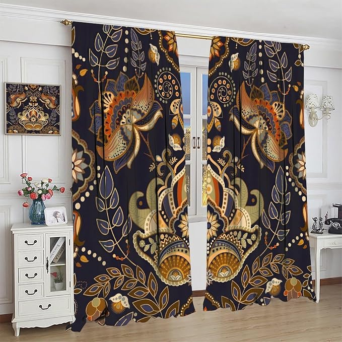 Bohemian Printed Curtains, Tribal Abstract Floral and Botanical Pattern Window Treatments, Blackout Curtains for Bedrooms, Living Rooms, Kitchens Offices42X54 Inch