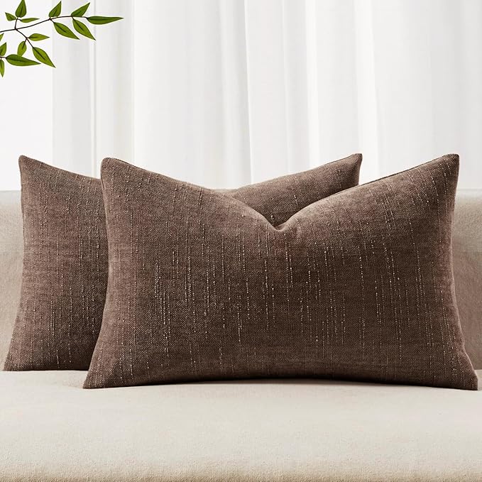 MIULEE Pack of 2 Decorative Throw Pillow Covers Soft Chenille Lumbar Accent Throw Pillows Solid Textured Cushion Covers for Couch Sofa Bedroom Living Room 20x12 Inch, Chocolate Brown