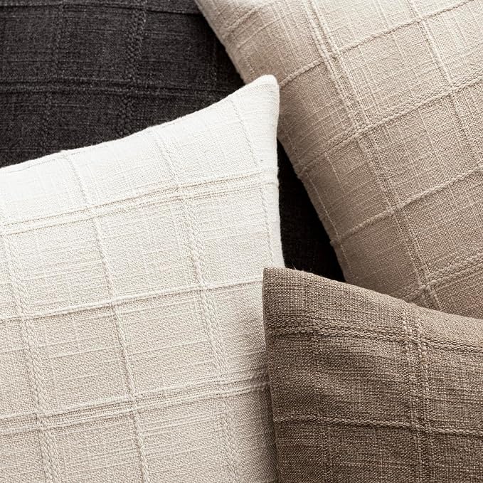 Foindtower Set of 2 Decorative Linen Check Throw Pillow Covers Neutral Farmhouse Lumbar Cushion Covers Modern Boho Home Decor for Sofa Chair Couch Bedroom Living Room,12×20 Inch,Charcoal