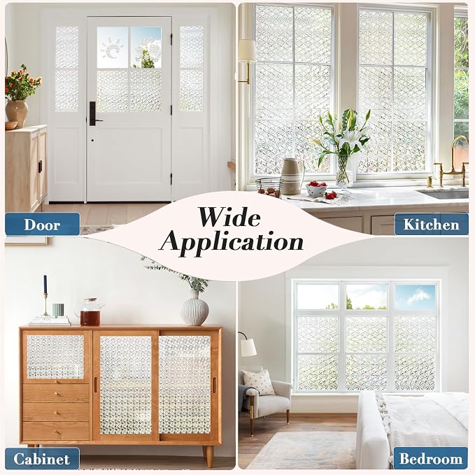 Windimiley Frosted Glass Window Privacy Film, 3D Diamond, 35.4" x 118.1" | Static Cling No Glue Removable, UV Heat Blocking, Decorative Window Film, Renter Friendly for Bathroom Bedroom Door