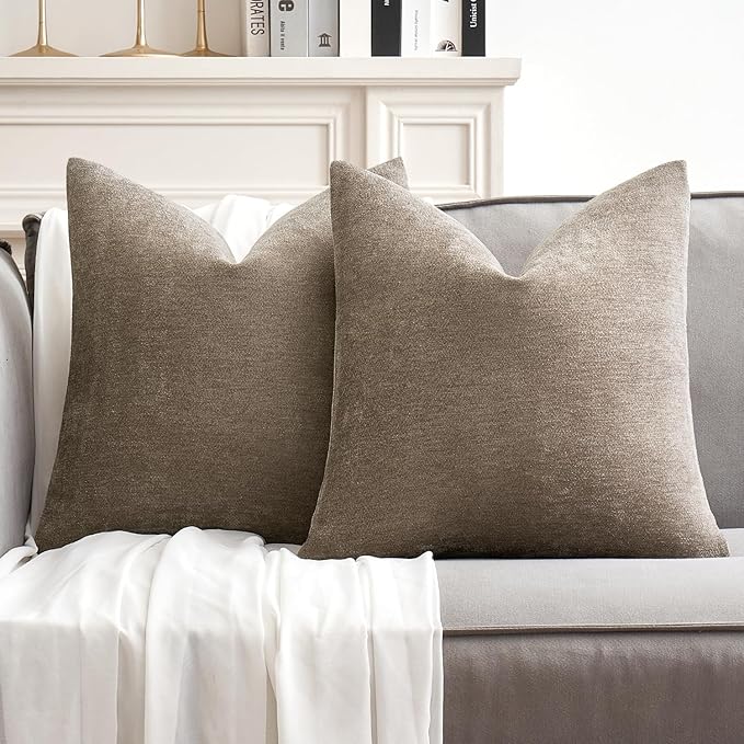 MIULEE Pack of 2 Light Brown Decorative Pillow Covers 18x18 Inch | Soft Couch Throw Pillows Farmhouse Cushion Covers for Home Decor Sofa Bedroom Living Room