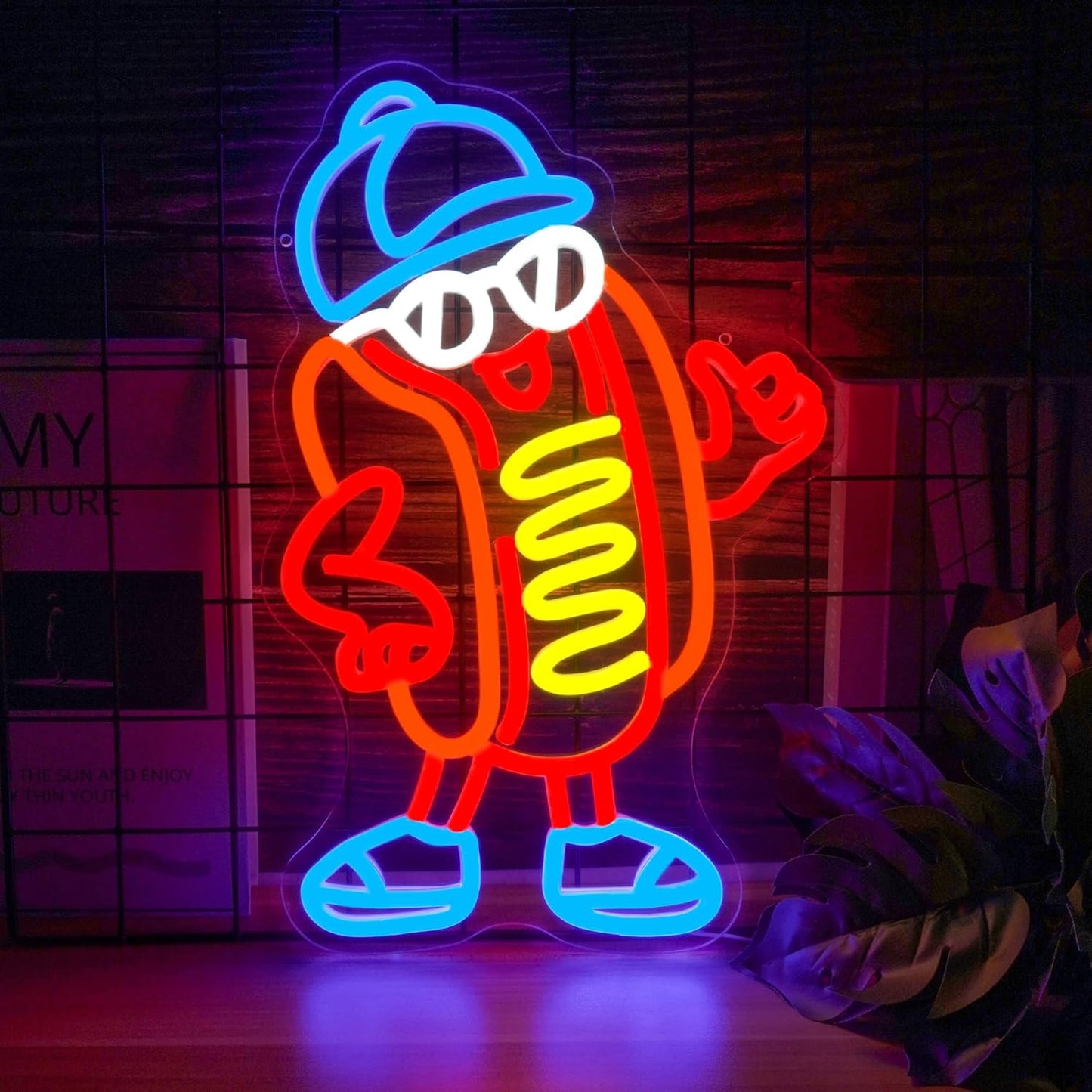 Hot Dog Neon Sign Dimable Cool Hot Dogs Neon Signs Funny Hot Dog Party Themed Light Decor for Restaurants Bars Game Rooms Vibrant LED Lighting Gifts for Fast Food Enthusiasts (15×9.8inch)