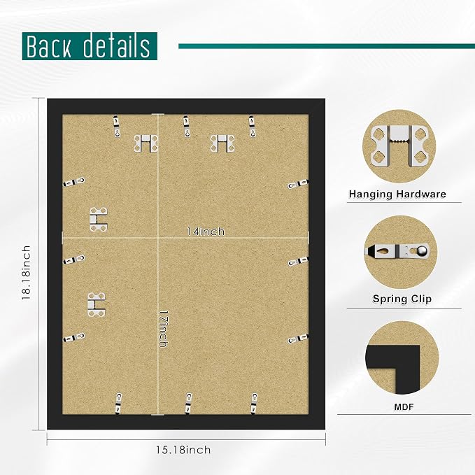 Picrit 14x17 Picture Frame 3 Pack, Black Poster Frame, Display Poster 10 x 14 with Mat or 14 x 17 without Mat for Horizontal or Vertical Wall Mounting