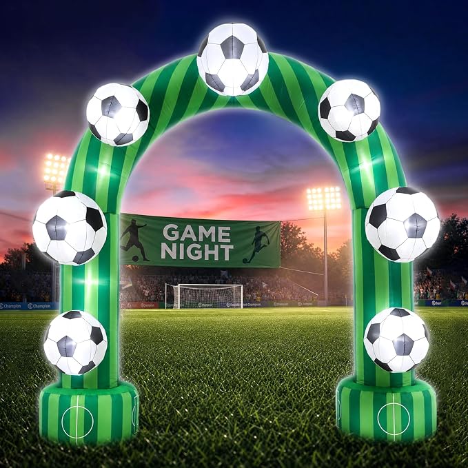 Jenaai 8ft Giant Soccer Inflatable Arch, Blow up Soccer Goal Outdoor Yard Decorations with Built in LED Lights for Fans Field Club Senior Night Sports Tournament Photo Prop Birthday Party Decor