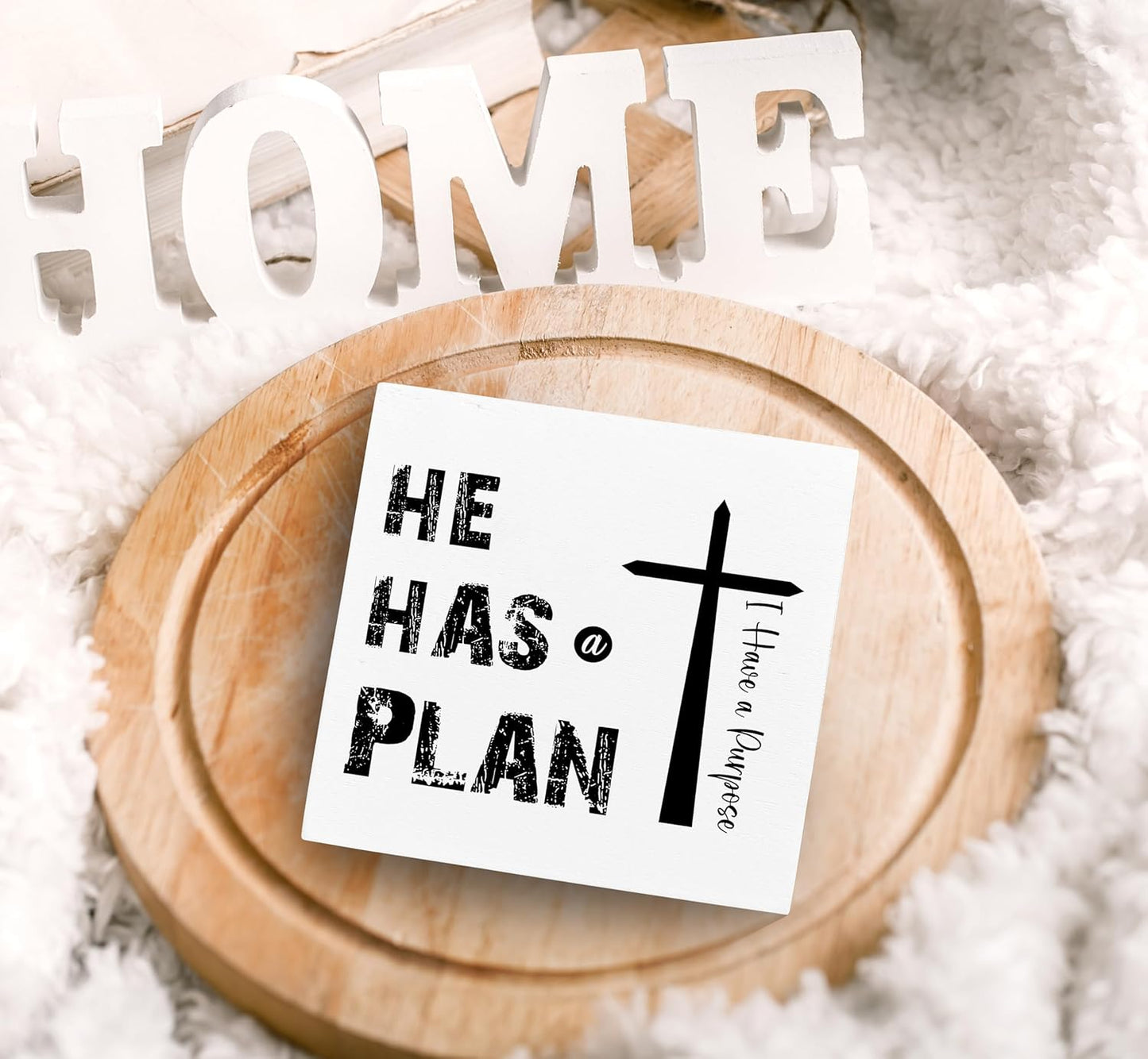 SRADMO He Has a Plan Jesus Wood Box Sign Desk Decor, Bible Verse Decor, Christian Theme Wooden Block Box Sign Decoration for Home Office Shelf Table Decors