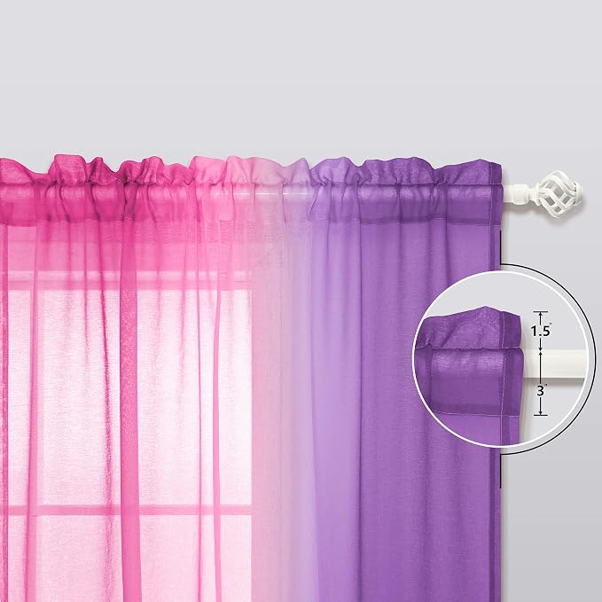 KOUFALL Room Decor for Teen Girls Bedroom Decoration Pink and Purple Sheer Kids Curtains Set of 2 Panels 52 x 84 Inch Length