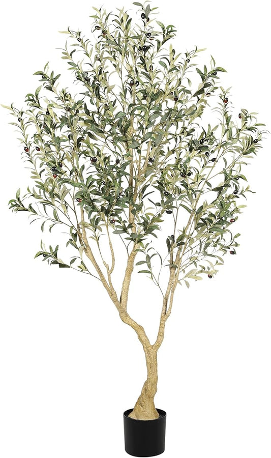 LYERSE Olive Tree 6ft - Olive Trees Artificial Indoor with Large Olive Branches and Lifelike Fruits - Faux Olive Tree for Modern Home Office House Living Room Decor
