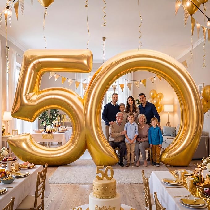 Seenelling 17 ft Golden 50th Anniversary Giant Inflatable Archway Decoration Built-in LED Lights for Birthday Wedding Anniversary Corporate Celebration Party Entrance Outdoor Supplies