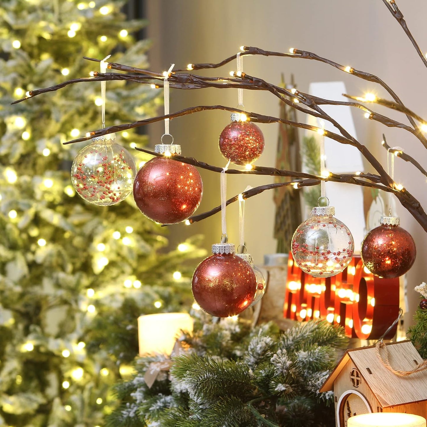 Sea Team Shatterproof Clear Plastic Christmas Ball Ornaments Decorative Xmas Balls Baubles Set with Stuffed Delicate Decorations (80mm/3.15 inch 20-Pack, Red)