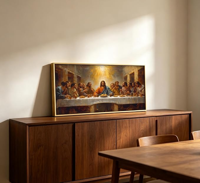 Large The Last Supper Framed Wall Art, Jesus Christ Religious Canvas Print Poster, Christian Wall Decor for Church Living Room Bedroom, Biblical Home Decoration