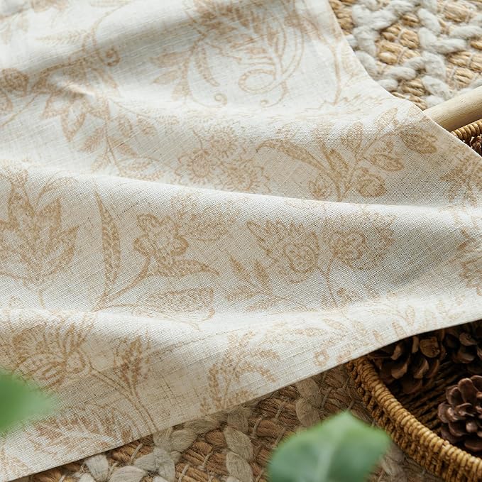 jinchan Linen Valance Curtain Farmhouse Floral Printed Small Window Curtain for Kitchen Rustic Light Filtering Valance for Living Room Bedroom Bathroom 16 Inch Rod Pocket 1 Panel Taupe on Beige