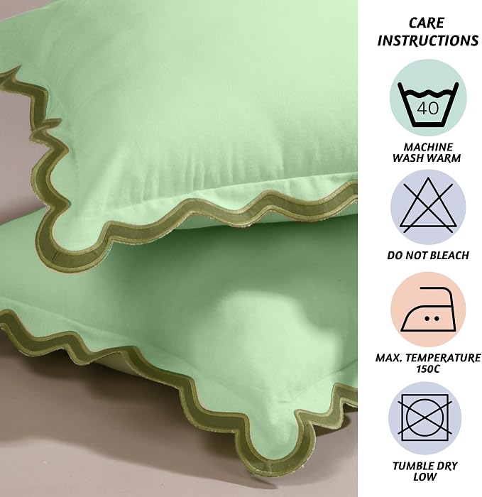 Folkulture Throw Pillow Covers 18x18 Set of 2 | Cotton, Boho, Cute Sage Green Pillow Covers for Couch | Aesthetic, Preppy Scalloped Decorative Pillows for Living Room Decor | Decorative Pillow Cover
