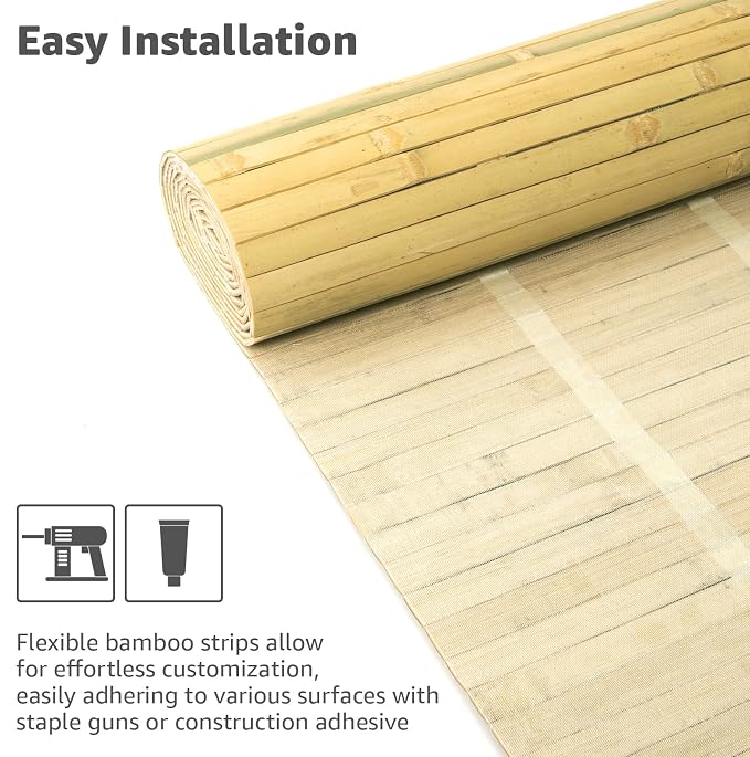 Art3d Natural Bamboo Wall Panel for Interior Wall Decor, Renewable Pole Wrap Wainscoting Paneling for Wall Ceiling Furniture Cabinet Office, 12 x 96 Inch, 2-Pack - Natural
