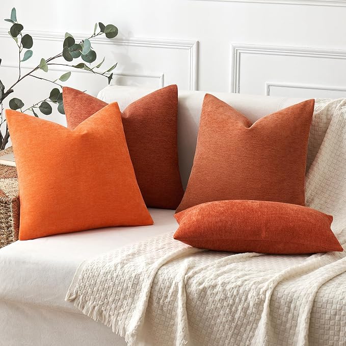 MIULEE Pack of 2 Rust Decorative Fall Pillow Covers 18x18 Inch | Soft Chenille Couch Autumn Throw Pillows Farmhouse Cushion Covers for Home Decor Sofa Bedroom Living Room