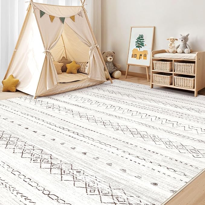 cotiled 12x15 Area Rugs Living Room Rug: Washable Boho Rugs with Non Slip Backing Large Soft Indoor Stain Resistant Carpet for Bedroom Farmhouse Dining Room Lightweight Home Decor Brown