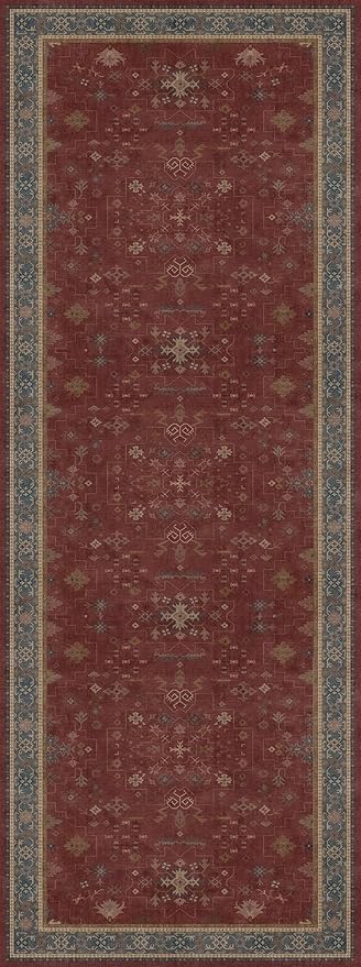 Washable 3x8 Entry Way Rugs Indoor - Burgundy Large Kitchen Rug, Non Slip Unique Bohemian Red Low Pile Thin Carpet for Bedroom Bedside, Foyer