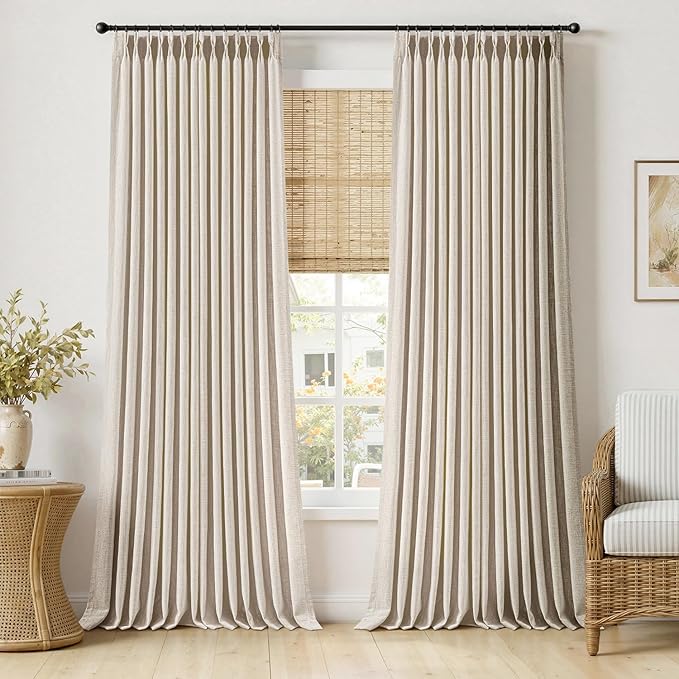 MIULEE Pinch Pleated Thick Linen Curtains 108 Inches Long 2 Panels for Living Room Bedroom, Linen Textured Drapes Pinch Pleat Back Tab Semi Sheer Privacy Neutral Ivory Cream Foor to Ceiling Curtains