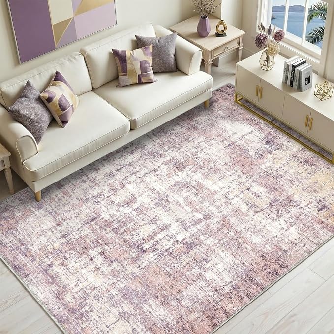 5x7 Area Rugs Washable Living Room Rug-No Slip Soft Carpets Modern Abstract Indoor Floor Stain Resistant Carpet for Bedroom Dining Room Farmhouse Nursery Home Office Pink
