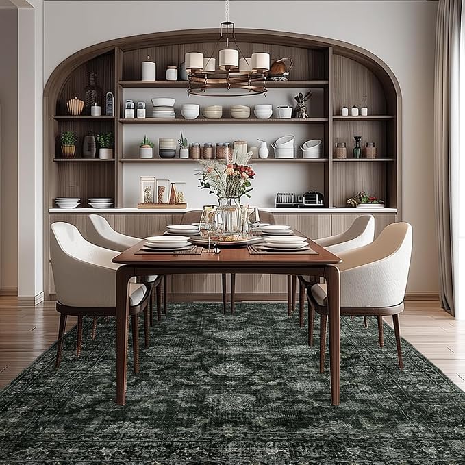 FROZZUR Boho Green Area Rug 6x9 Large Vintage Rug for Living Room Bedroom Dining Table, Non Slip Distressed Washable Rugs for Home Office Christmas Decor Green