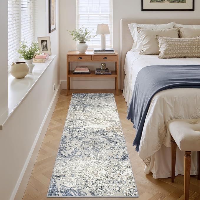 Art&Tuft Runner Rug 2'6"x6' - Anti-Slip Backing Abstract Hallway Rug, Stain Resistant Kitchen Runner, Foldable Machine Washable Runner Rug(2'6"x6', Blue)