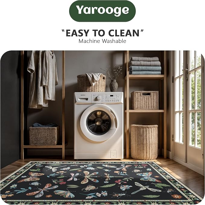Area Rug 5x7, Insect Ultra Soft Washable Rug Non Slip with Rubber Back, Stain Resistant Rugs for Living Room, Bedroom, Dining Room(Dark Black Butterfly)