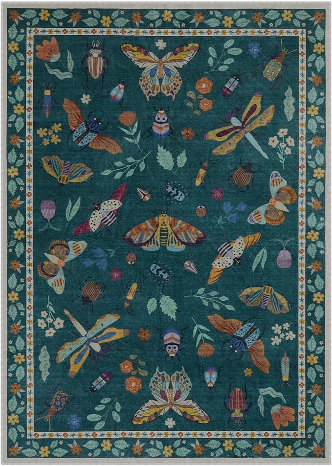Lahome Insect Washable Runner Rug, 2x6 Kitchen Runners for Hallways 6 Feet Non Slip, Soft Laundry Room Rug Ultra-Thin Long Carpet for Bathroom Bedroom Entryway Vionnet, Dark Green
